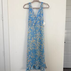 FAITHFULL THE BRAND Floral Midi Dress Blue White Yellow Romantic Boho Resort S